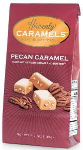 J Morgan Confections Heavenly Caramel | Pecan Flavor | 4.7 oz Bag, 4-Pack | Gourmet Soft and Chewy Butter Caramel Candies | Hand-Crafted Golden Treats